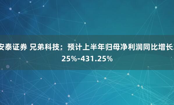 安泰证券 兄弟科技：预计上半年归母净利润同比增长325%-431.25%
