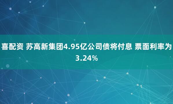 喜配资 苏高新集团4.95亿公司债将付息 票面利率为3.24%